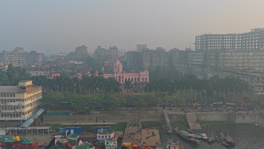 Aerial view of Ahsan Manzil Pink Palace in Old Dhaka city, Bangladesh