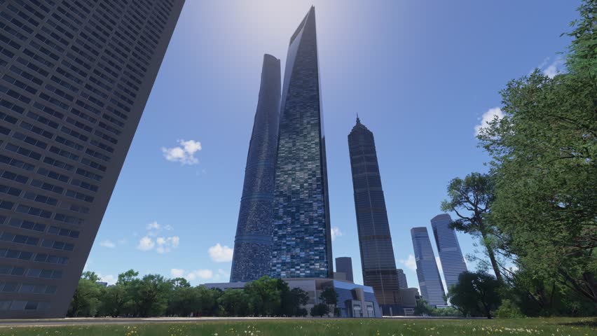 3D - Drone aerial view in Lujiazui. Pudong. Shanghai. China