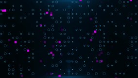 A dark, abstract background featuring a grid of geometric shapes like circles, squares, and triangles, with occasional bright purple squares. - Powered by Shutterstock - Get 15% off with code: PIKWIZARD15