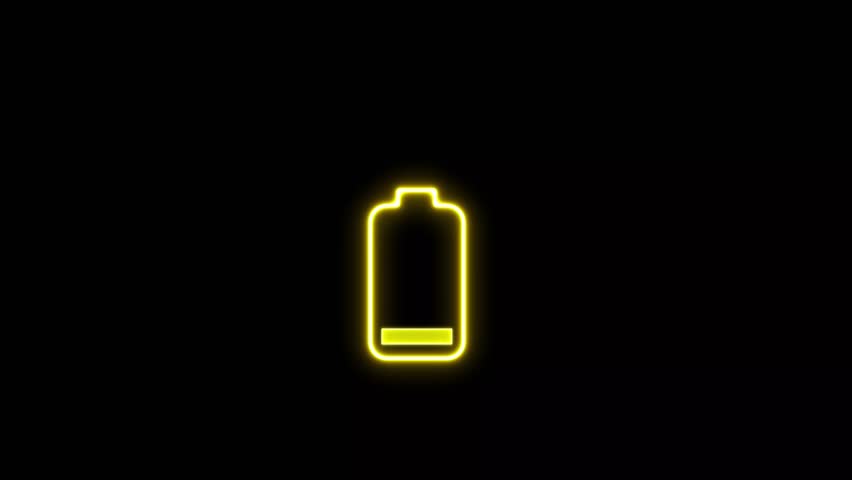 Neon battery fast charging animation, Glowing animated battery icon.