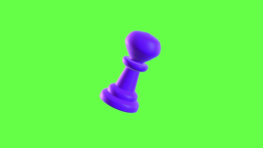 4K motion graphic 3D animation of pawn chess icon rotating on chroma key green screen background.