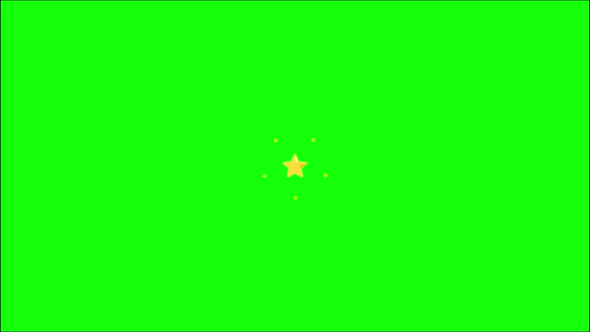A high-quality flat vector illustration of a single, large five-pointed star isolated against a solid, bright lime green chroma key background. The star is colored in a vibrant golden-yellow with a subtle gradient to give it a slight 3D volume. It features distinct glossy highlights: a long, curved white-yellow shine on the top-left point and a smaller, darker orange-brown shadow highlight on the bottom-right point. The design is clean, bold, and cartoonish, resembling a sticker or award icon, perfect for use as a video overlay, rating symbol, or decorative element.