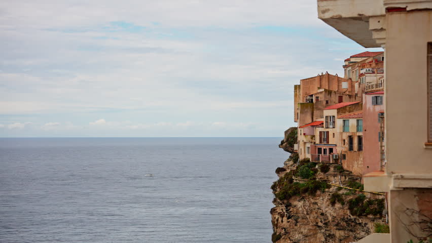 walking around the narrow streets of Bonifacio town in Corsica, France. Exploring the old medieval town.