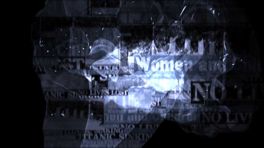 Historic Titanic tragedy newspaper headlines animate in stylised digital media screen