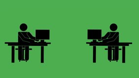 Animated data transfer between worker silhouettes at computer desks. Digital communication workflow concept.business people working together - Powered by Shutterstock - Get 15% off with code: PIKWIZARD15