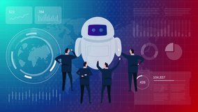 Animated business team analyzing artificial intelligence robot assistant with global data and financial charts background for corporate technology - Powered by Shutterstock - Get 15% off with code: PIKWIZARD15