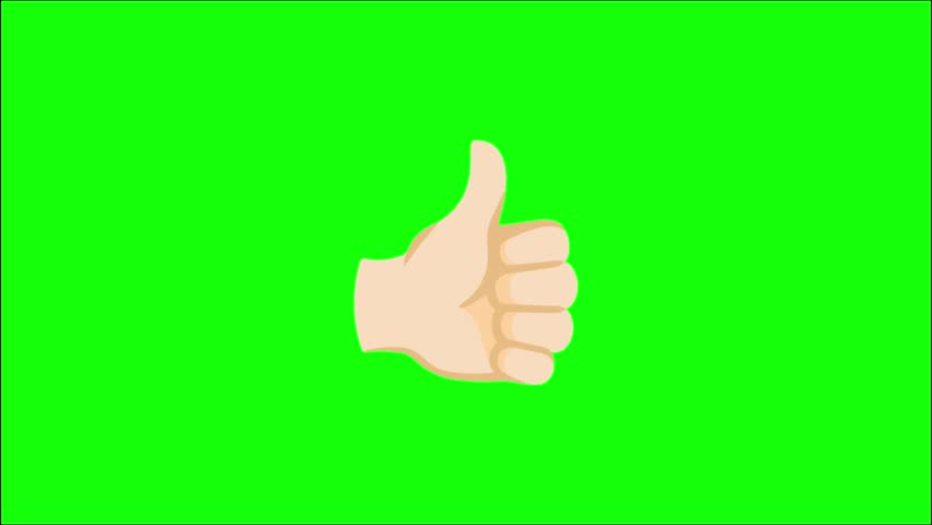 2D emoji-style thumbs up hand gesture (light beige or peach skin tone) set on a pure chroma key green screen background. Clean, flat-color design with crisp edges for seamless keying and cutout. Perfect as an overlay for positive reactions, approval moments, success highlights, social media likes, gaming wins, motivational clips, review endorsements, and celebratory content ideal for modern, soft-toned visual affirmation in videos, reels, and streams.