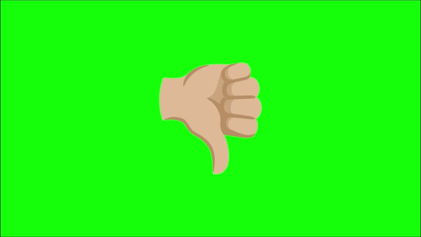A high-quality 2D vector illustration of the 'Thumbs Down' emoji hand gesture with a light or fair skin tone. Side-profile hand with thumb pointing downward and fingers curled, classic downvote pose. Flat emoji look with soft shading, clean outlines, and centred composition. Isolated on a solid bright chroma key green background (#00FF00), 4k resolution, sharp, clean edges for professional green-screen keying.
