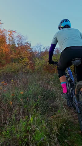 Cyclist riding an electric mountain bike through a lush forest trail on a sunny day