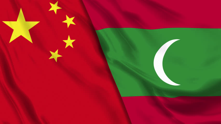 China and Maldives Flag Animation Seamless Loop. Ultra HD 4k