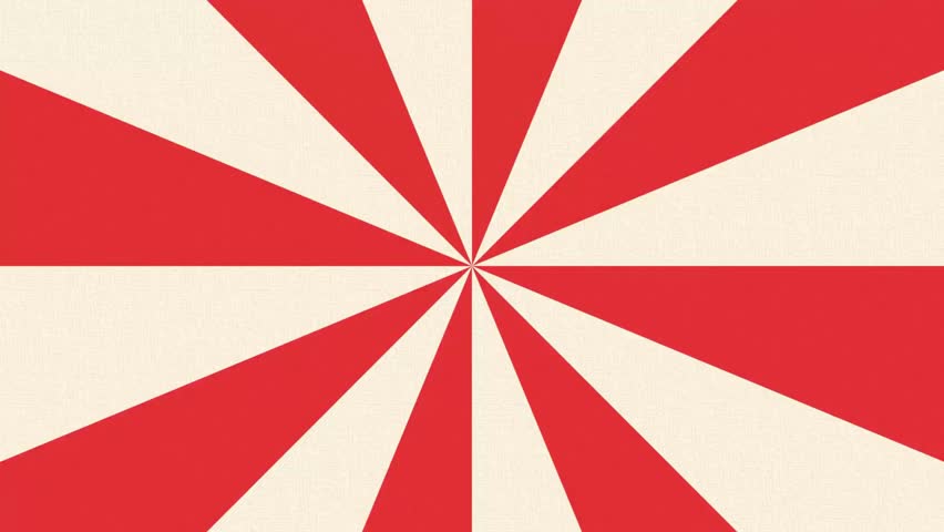 Animation of an abstract red and white rotating vintage retro circus background with sunbeams and stripes. Rays film effect