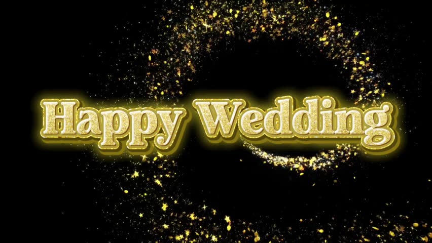 Luxury happy wedding anniversary text animation with glowing golden typography on black background. Elegant romantic motion graphic ideal for wedding anniversary celebration, love story video, couple tribute, anniversary greeting, event opener, invitation video, social media post, and luxury celebration promo.