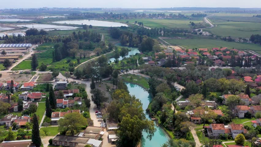 Aerial view of Kibbutz Nir David located in the Valley of the Springs
