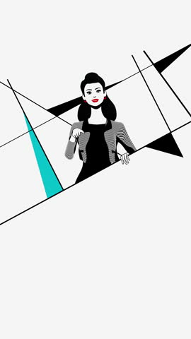 Minimal reels-style animation featuring a professional woman integrated with abstract charts and diagrams. Ideal for business analytics, data visualization, strategy planning, presentations, fintech apps and social media content.