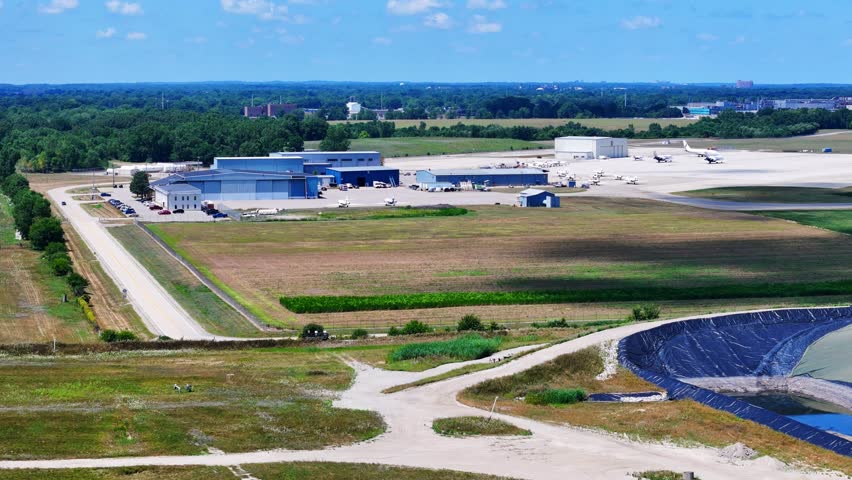 Private jet terminal at Willow Run Airport, Belleville, Michigan, USA in aerial view