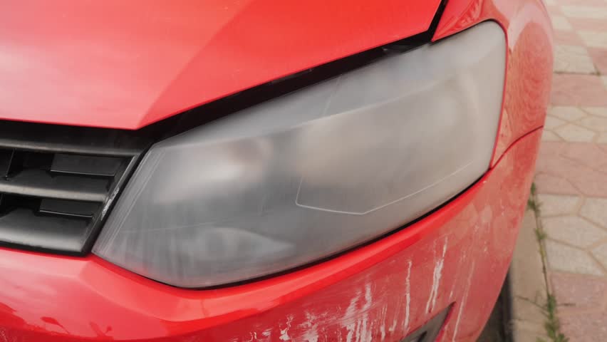 Car headlight after being sanded