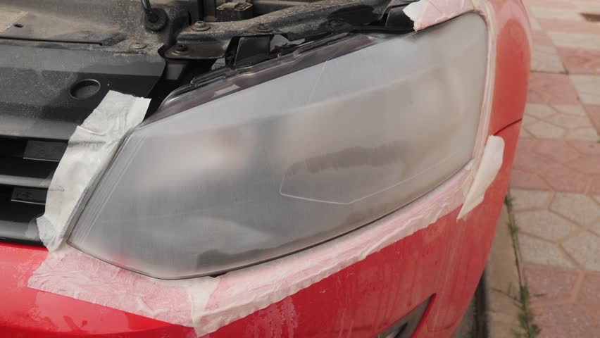 Car headlight in the sanding and renovation process