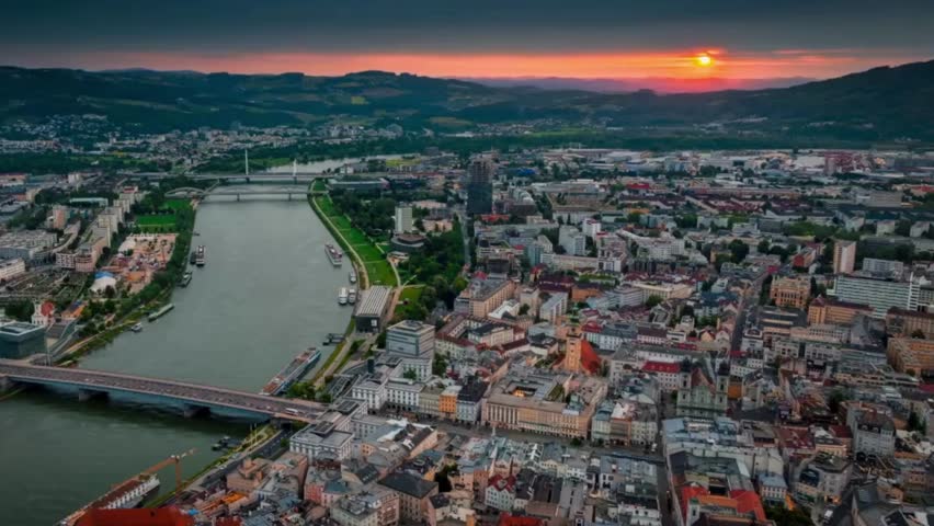 Cinematic View Of Linz Cityscape, Austria