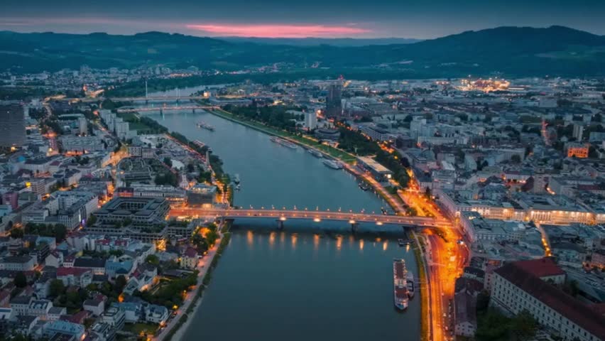 Cinematic View Of Linz Cityscape, Austria
