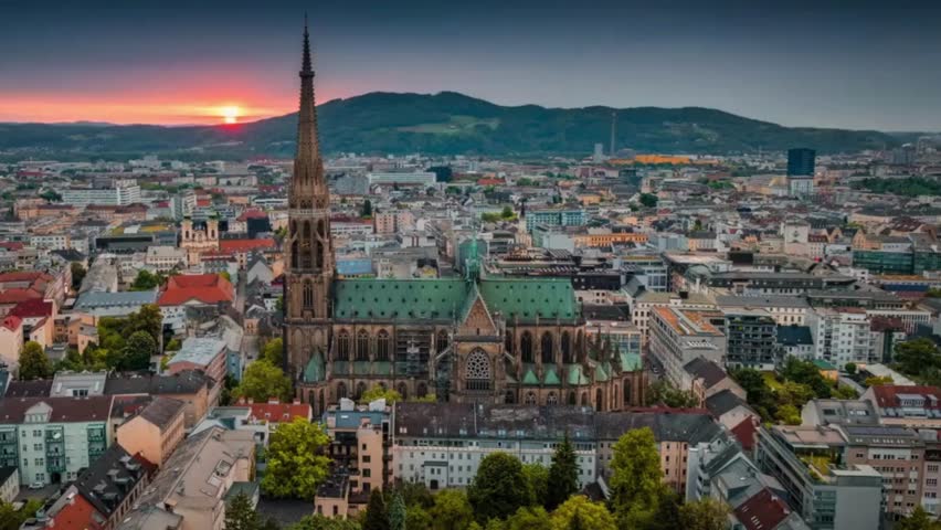 Cinematic View Of Linz Cityscape, Austria