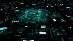 Futuristic digital interface with glowing blue data streams and circular H U D displaying complex information and analytics in a dark technological environment - Powered by Shutterstock - Get 15% off with code: PIKWIZARD15