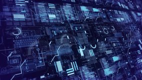 Futuristic digital interface displaying complex data streams and analytical in a dark blue and purple glowing technological environment with abstract geometric shapes and glowing lines representing - Powered by Shutterstock - Get 15% off with code: PIKWIZARD15