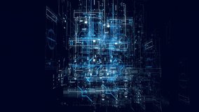 Futuristic digital interface displaying complex data streams and network connections with glowing blue lines and geometric shapes against a dark background representing advanced technology and - Powered by Shutterstock - Get 15% off with code: PIKWIZARD15