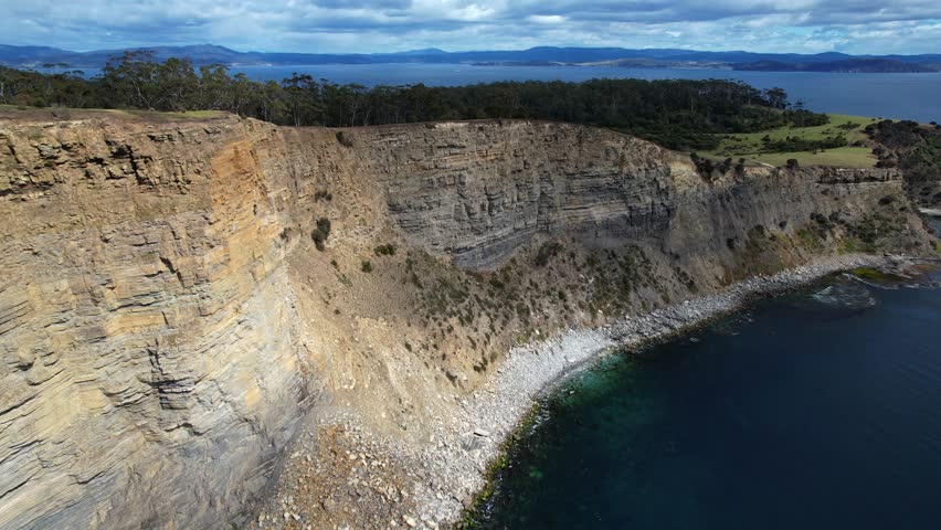 Fossil Cliffs And Bay In Maria Island, Tasmania, Australia - Aerial Shot