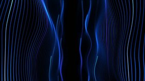 Abstract blue luminous wave lines forming symmetrical flowing walls on deep black background. Elegant vertical light ribbons with smooth oscillation, neon blue gradients, minimal futuristic looping - Powered by Shutterstock - Get 15% off with code: PIKWIZARD15