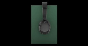 Hardcover book with over-ear headphones rotation animation seamlessly loopable. 3D rendering isolated on transparent background - Powered by Shutterstock - Get 15% off with code: PIKWIZARD15