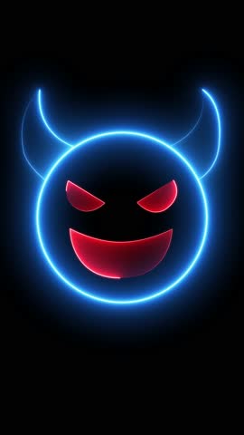 Mischievous red devil emoji icon with yellow horns, menacing eyes, and a wicked grin, Bright red devil face with horns, black mischievous eyes, 4K