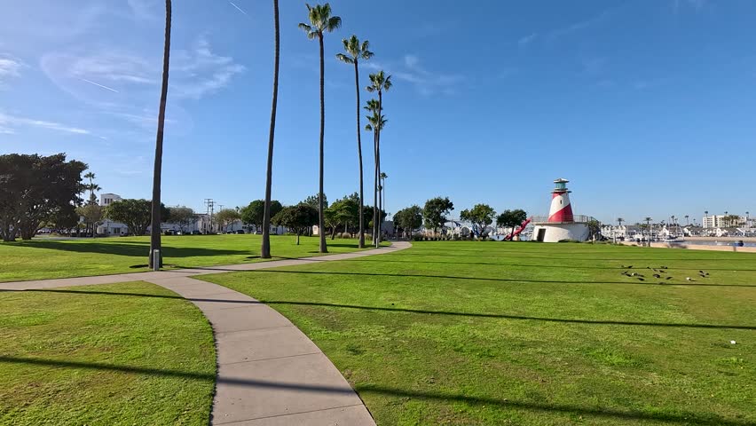 Footage of a gorgeous landscape at Marina Park in Newport Beach California USA