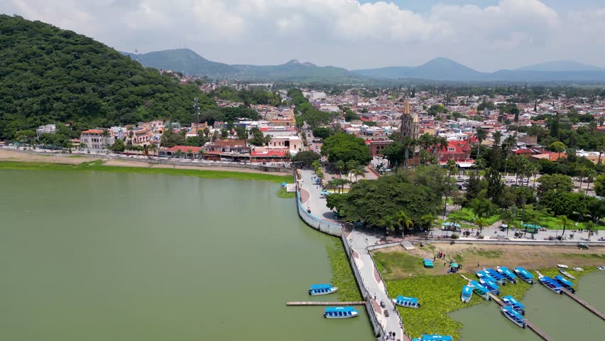 Aerial video moving sideways over Chapala