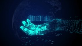 Digital wirefram hand connect world background - Powered by Shutterstock - Get 15% off with code: PIKWIZARD15