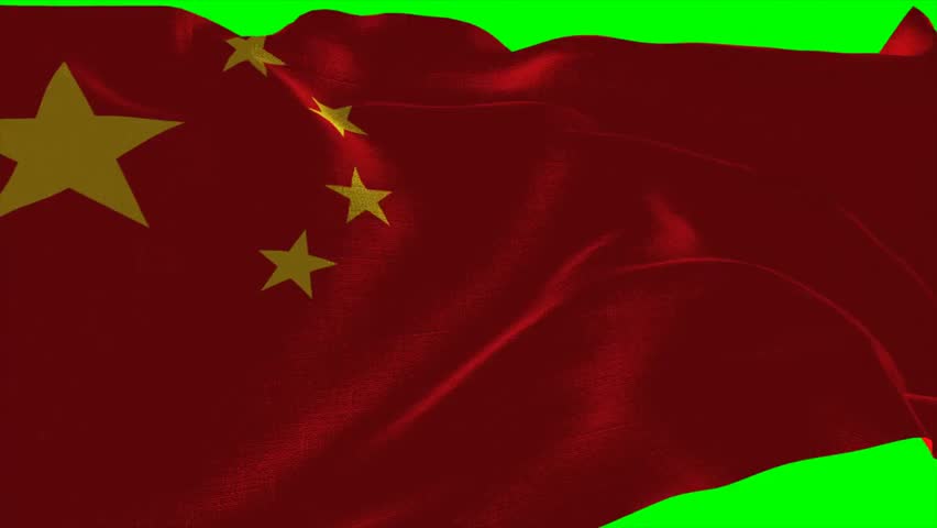4K video of the China flag fluttering on a green screen background, isolated and waving, ready for overlay and digital or broadcast projects.