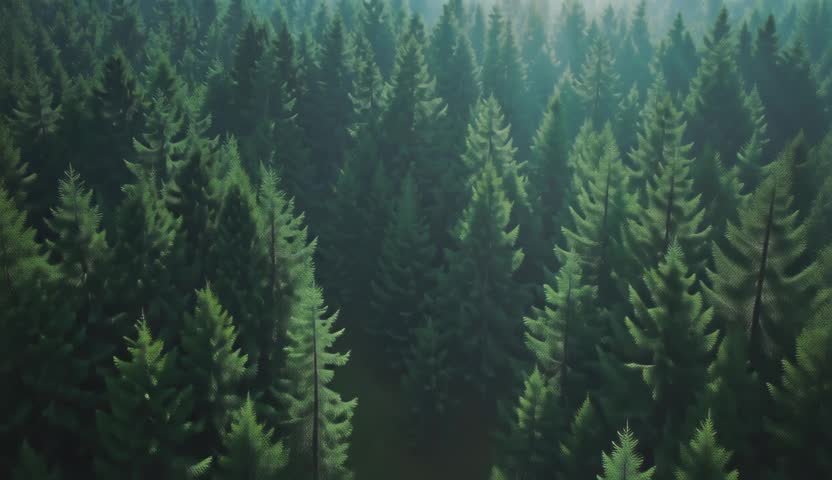 Cinematic Wide Shot of Tall Green Trees Swaying in Calm Forest – Ultra-Realistic 4K Stock Video