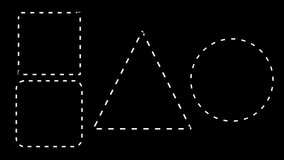 Dotted outline geometric shapes ripple animation on black background.
Fourteen second abstract motion graphic of yellow dashed outline geometric shapes on a black background, including squares, a triangle and a circle. Small dots move continuously along each dashed path, creating a ripple or running light animation effect inside the shapes. Minimal tech-style background suitable for HUD interfaces, loading screens, presentations and motion graphics projects. - Powered by Shutterstock - Get 15% off with code: PIKWIZARD15