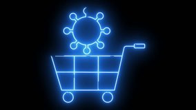 Glowing blue virus icon atop shopping cart on black background - Powered by Shutterstock - Get 15% off with code: PIKWIZARD15