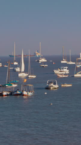 Mumbai, India.Panoramic View On Many Ships And Boats Drift In Mumbai Harbour Or Bombay Harbour Or Front Bay. Picturesque Bay Situated In Arabian Sea. Boat Floating On Arabian Sea. Indian Flag Flutters