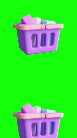 3d Supermarket shopping basket on green background.