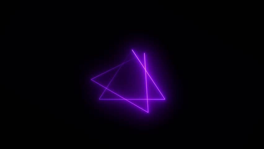 Glowing neon triangle light animation. Neon saber frame animated on black background. 4k video