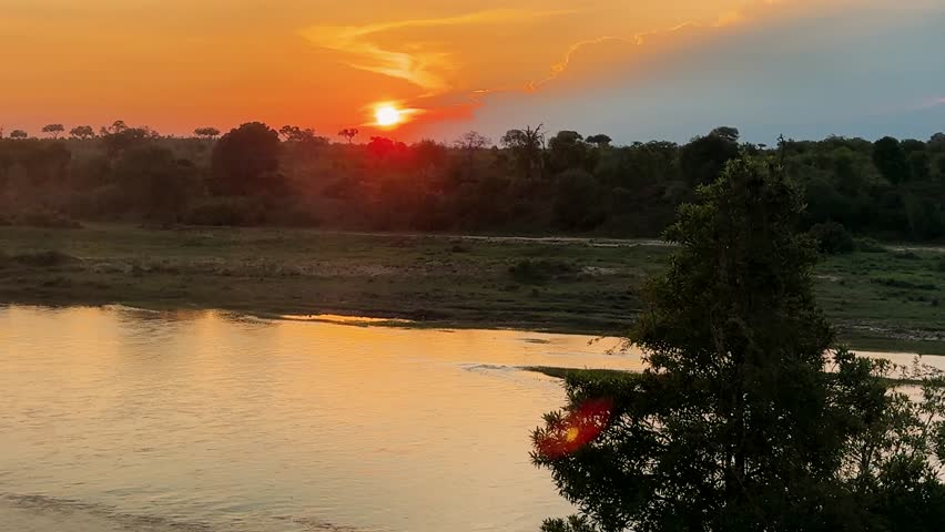 sunset in the African savannah near the river