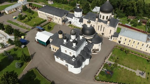 Drone Pulling Away Monastery Complex