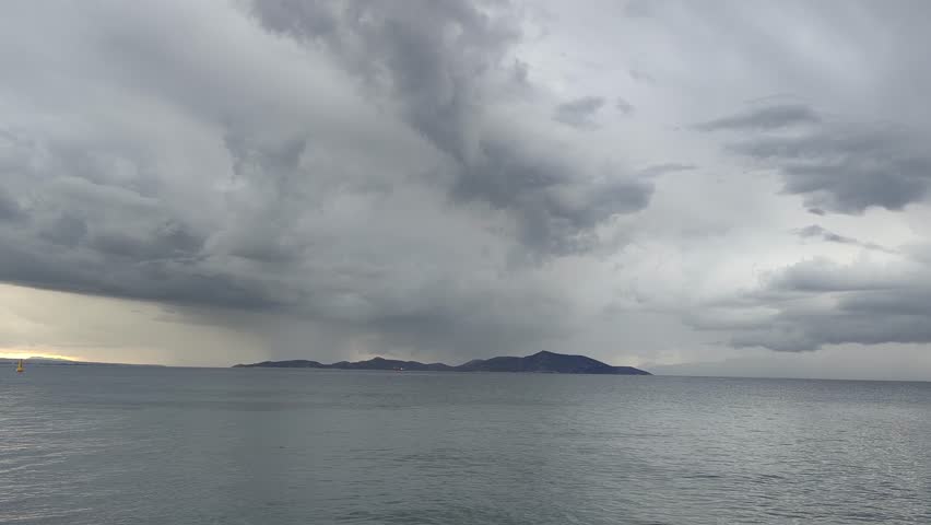 storm clouds over the sea. Turgutreis, Bodrum, Turkey.