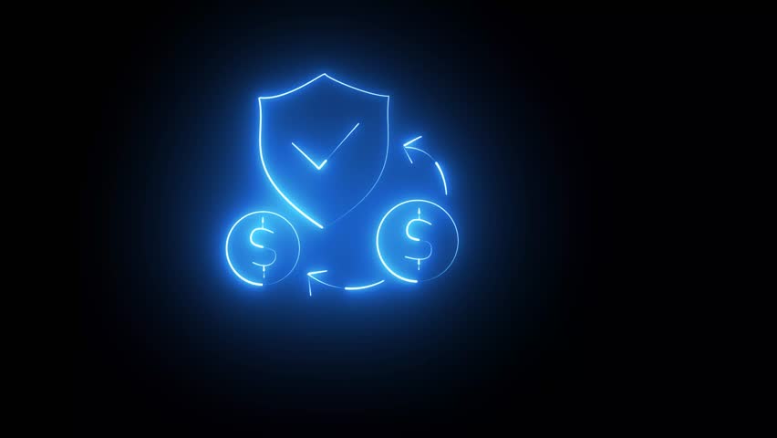 Line of dollar and securyty sign with direction left and right arrow icon animation neon glowing red color animation with on black background.
