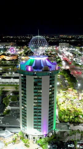 Night cityscape Orlando Florida United States. Night aerial landscape of stunning amusement park and people funny. Night scape Orlando Florida. Night city Orlando United States.