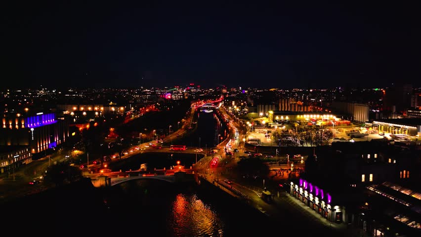 4K Cinematic Drone Footage of Dublin at night Ireland_039