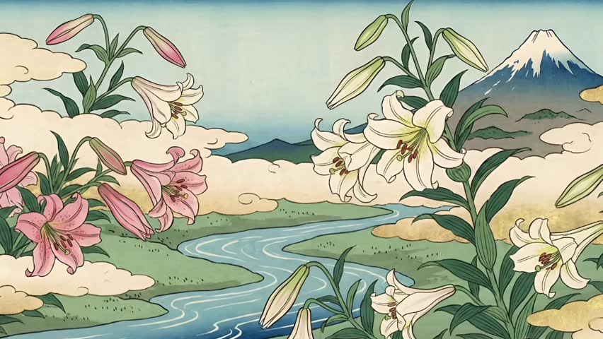 A moving ukiyo-e print of a lily