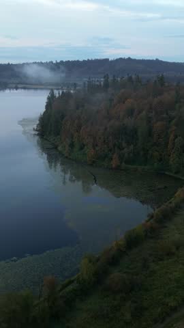 Serene Autumn Lake with Misty Forest in British Columbia, Canada