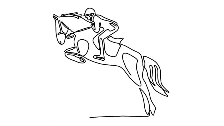 continuous line animation of horse rider man in jumping action